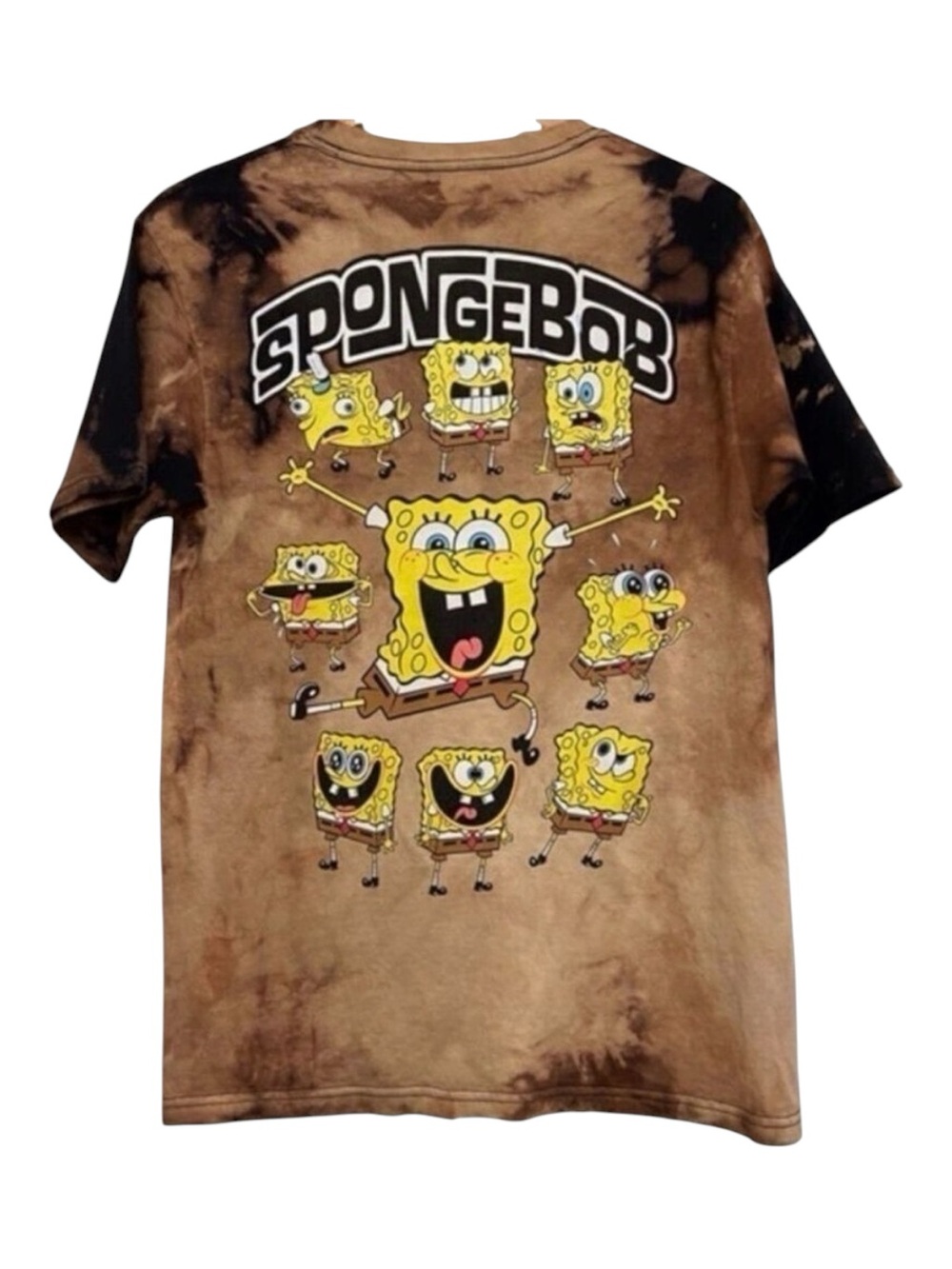 NICKELODEON Bob the sponge t-shirt tie dye brown beige 100% cotton unisex  small